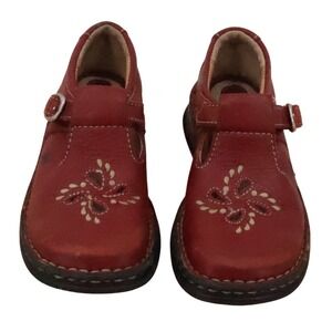 Born Red Leather Mary Jane Shoes Girls Size 11.5 Floral Cutout Comfort Cottage